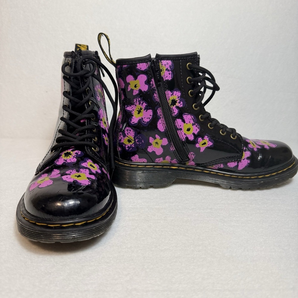 Dr. Martens 1460 J 8-Eye Patent Black Floral High Top Boot Youth Size US 4 - Picture 7 of 16